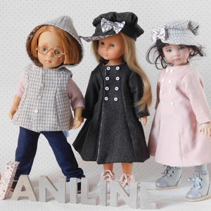 Sewing pattern No. 4 for 32-33 cm Effner 13&quot; dolls, minouche, Chérie corolle; REDINGOTE COAT and CAP;