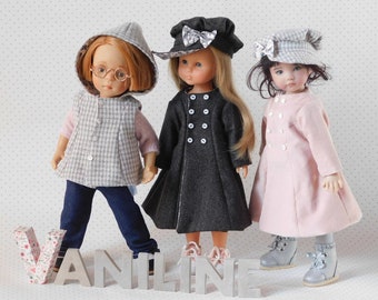 Patrón de costura No. 4 para muñecas Effner de 32-33 cm de 13", minouche, Chérie corolle; ABRIGO y GORRA REDINGOTE;