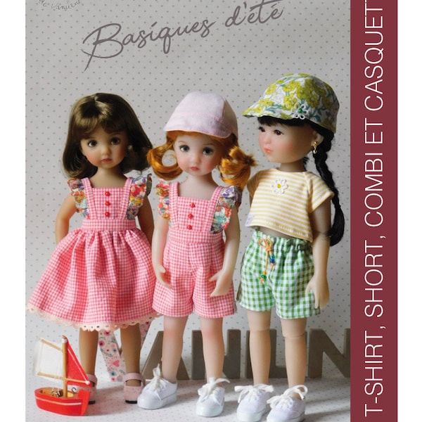Patron de couture "Basiques d'été" pour poupées Li'l Dreamer Effner et Ruby Red Siblies 11-12 "(29-31cm) -  T-SHIRT, Combi-SHORT, CASQUETTE