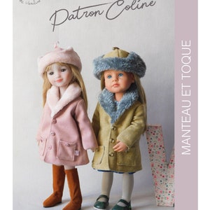 Sewing pattern &quot;Coline&quot; for Ruby Red Fashion Friends and little Kidz dolls from Götz (36cm) - COAT with shawl collar and TOQUE or CHAPKA