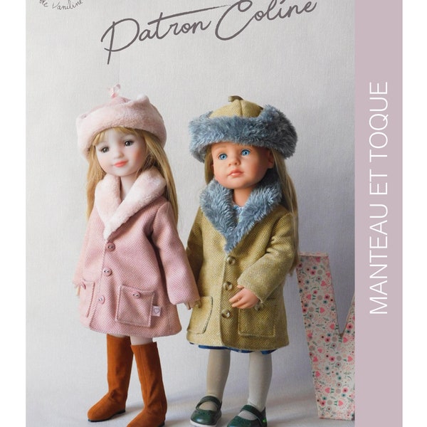 Patron couture "Coline" pour poupées Ruby Red Fashion Friends et little Kidz de Götz (36cm) - MANTEAU à col châle et TOQUE ou CHAPKA