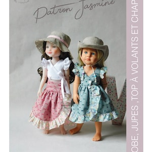 Sewing pattern &quot;Jasmine&quot; for Ruby Red Fashion Friends and little Kidz dolls from Götz - DRESS, SKIRTS and Ruffled top and HAT