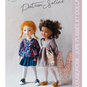 &quot;Soline&quot; sewing pattern for 36cm Ruby Red Fashion Friends and Little Kidz dolls - DRESS, BLOUSE long sleeves; Pleated SKIRT and tights
