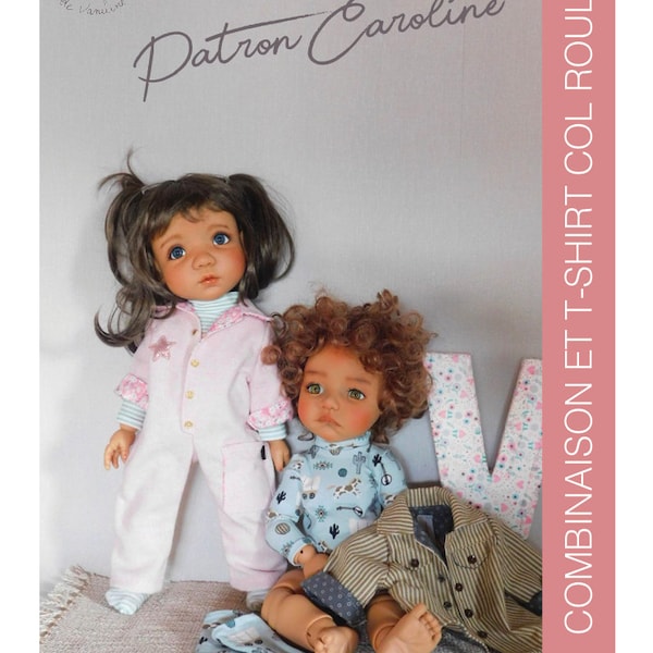 "Caroline" sewing pattern for Moppet dolls from My Meadow Meadowdolls - JUMPSUIT, JACKET-shirt, turtleneck T-SHIRT, socks