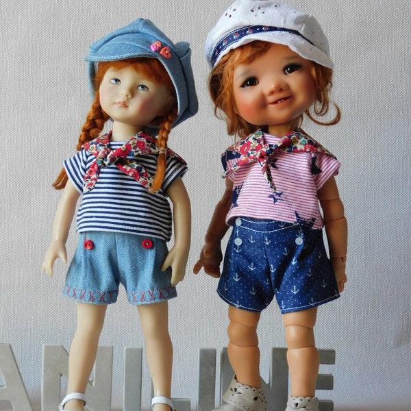 Sewing pattern "Ohé Matelot!"- T-SHIRT, SHORTS, CAP and Scarf collar for dolls 25-28 cm Meadow doll Dumpling, Boneka, Tonner 10" ,