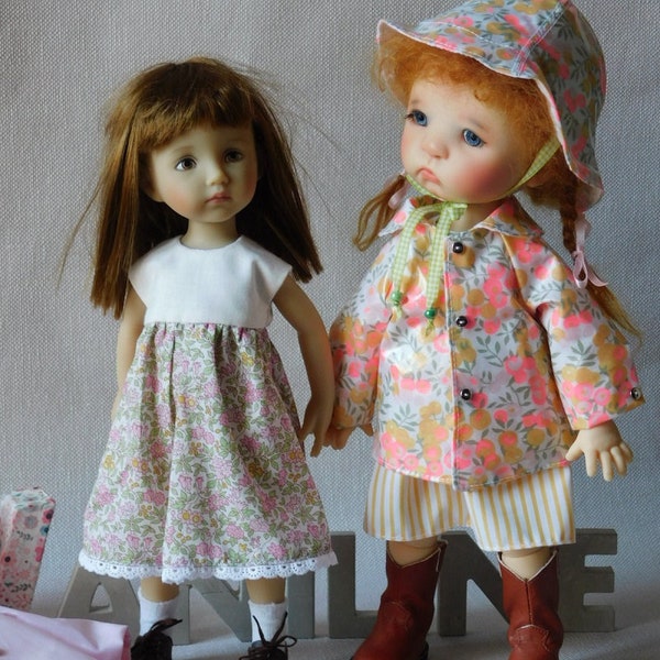 Sewing pattern "Singing in the rain"; DRESS, COAT and HAT for 25-28 cm dolls Meadow doll Dumpling, Boneka , Tonner 10" ,