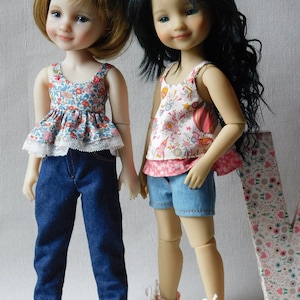 &quot;Pauline&quot; sewing pattern for Ruby Red Fashion Friends dolls - JEANS shorts or pants and TOPS with braces
