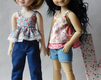 "Pauline" sewing pattern for Ruby Red Fashion Friends dolls - JEANS shorts or trousers and tank tops