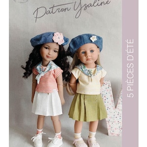 Sewing pattern "Ysaline" for Ruby Red Fashion Friends_ little Kidz dolls by Götz (36cm) T-SHIRT; Pleated SKIRT, BERET, scarf, socks