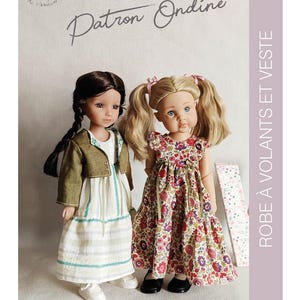 Patrón de costura "Ondine" para muñecas Ruby Red Fashion Friends y little Kidz de Götz (36cm) - VESTIDO sin mangas con VOLANTES y CHAQUETA corta