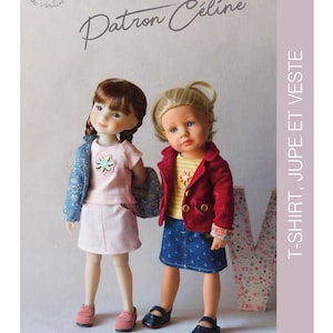 &quot;Céline&quot; sewing pattern for Ruby Red Fashion Friends and little Kidz dolls from Götz (36cm) - T-SHIRT, straight SKIRT and JACKET