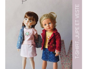 "Céline" sewing pattern for Ruby Red Fashion Friends and little Kidz de Götz dolls (36cm) - T-SHIRT, straight SKIRT and JACKET