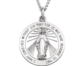 Miraculous Medal Necklace: A Symbol of Faith and Protection. Medal of the Immaculate Conception. Available in Sterling Silver.