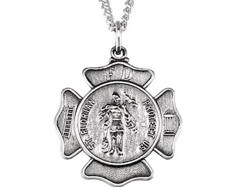 St. Florian Patron Saint Necklace - Personalized Protection for Firefighters. Available in Sterling Silver.