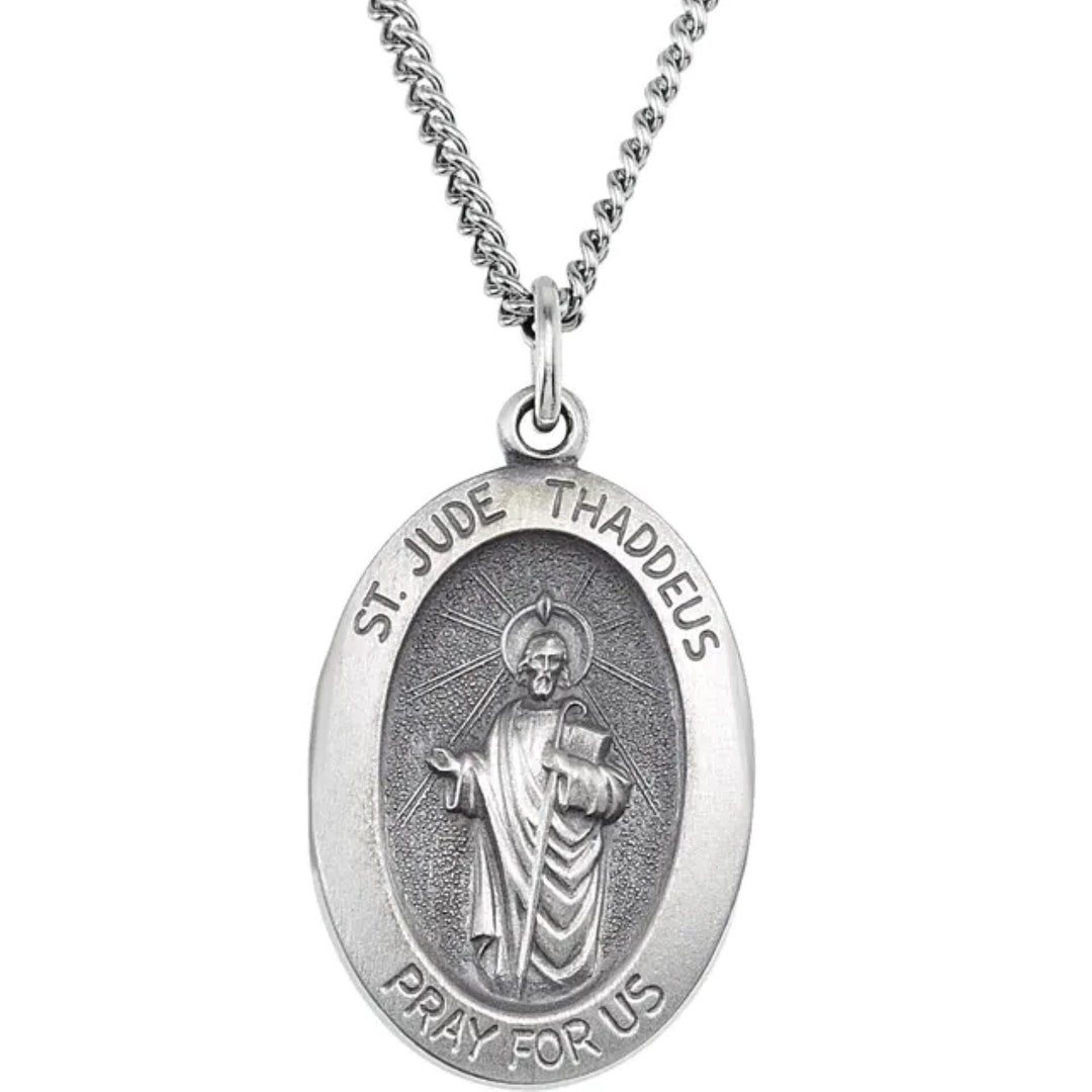 Engravable Oval St. Jude Pendant Necklace in Sterling Silver - Etsy