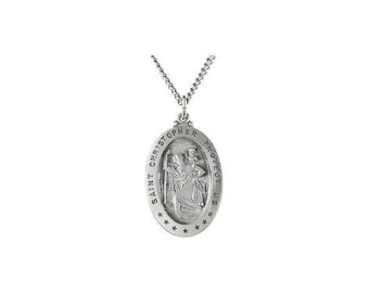 Engravable Oval St. Christopher Pendant Necklace - Safeguard Your Journeys in Style