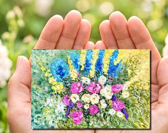 Garden flowers painting, print of original miniature artwork