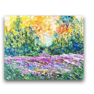 Original Wildflower Landscape Painting 8x10 Flower Field Canvas Wall Decor