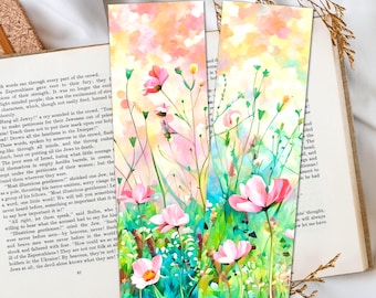 Pink Flower Meadow Bookmarks - Set of 2