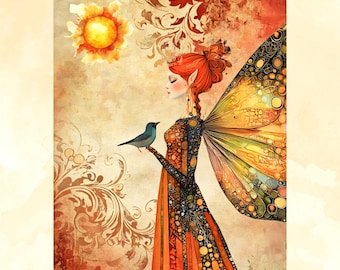 Sun Fairy Miniature Artist Card Print of collage art dollhouse decor ACEO