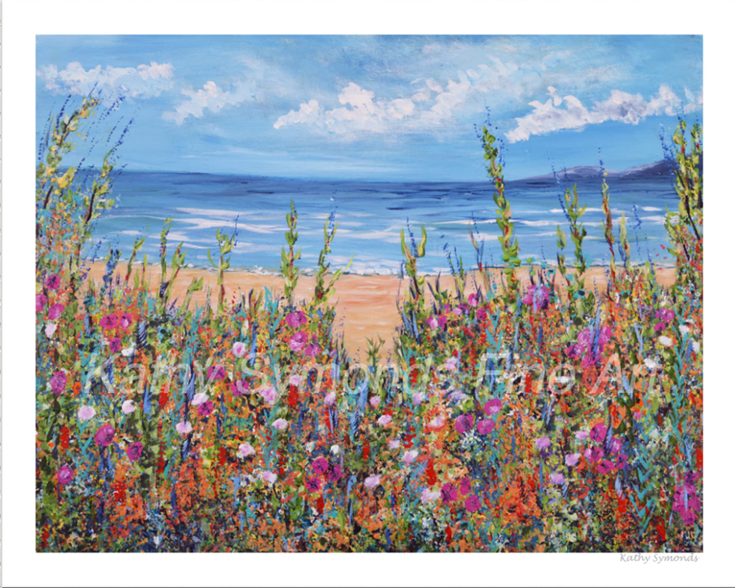 Summer Beach art print from original painting wildflowers Etsy