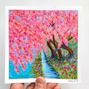 Tiny painting art print from painting 3x3, 4x4, 5x5, 8x8 cherry trees