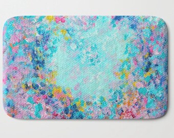 Shower Bath Mat- Blue Teal, Follow My Heart, Teal Abstract Floor Rug