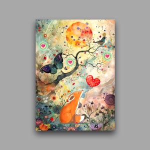 Fox miniature art print artist card dollhouse wall decor ACEO 2.5x3.5