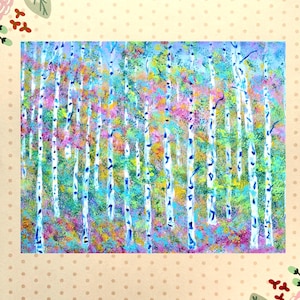 Pastel Aspens miniature art print artist card dollhouse wall decor ACEO 2.5x3.5