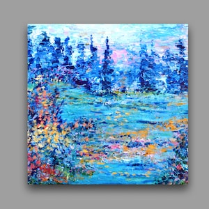 Rainbow lake abstract painting print of original colorful wall decor