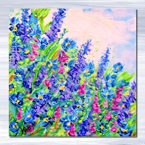 Miniature flower field art print 2x2, 3x3, 4x4, landscape lavender meadow