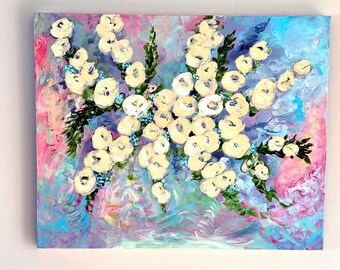 Buttercup flowers painting, original 24x30 acrylics on canvas