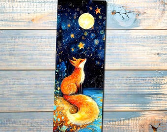 Starry Night Fox Bookmark, 6x2 Laminated Book Accessory