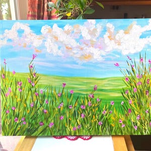 Original Wildflower Meadow Painting 12x16 Colorful Acrylic Canvas Wall Art