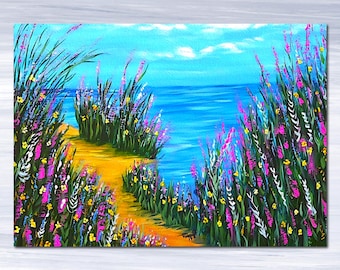 Beach Flowers Mini Art Print Ocean Seascape