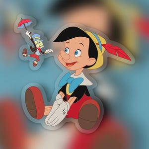 Pinocchio Clear Sticker | “Let Your Conscience Be Your Guide” Disney Waterproof Vinyl Decals for Car, Laptop, Water Bottle | 3&quot; x 2.96&quot;