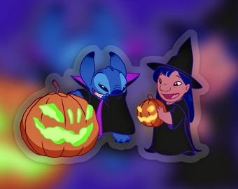 Lilo and Stitch Sticker: “Jack-O-Lanterns” Halloween Disney Clear Vinyl Decals | 3" x 2.07"