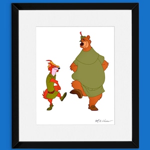 Robin Hood Art Print: “Robin Hood + Little John” Hand-Drawn Disney Wall Decor | UNFRAMED 8x10 or 11x14