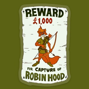 Robin Hood Sticker: "Wanted Poster" Disney Clear Vinyl Decals | 1.89" x 3"