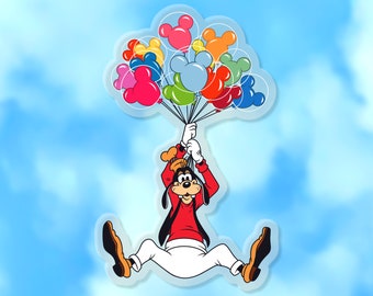 Goofy Mickey Balloons Sticker: “Main Street USA” Disney Clear Vinyl Decals | 1.94" x 3"
