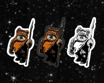Ewok Stickers: "Return of the Jedi" Wicket Star Wars Vinyl Decals | Color, Clear OR Black + White | 1.75" x 3"