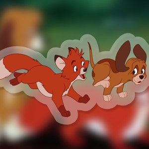 The Fox and the Hound Sticker | “Friends Forever” Copper + Tod Disney Waterproof Clear Vinyl Decals for Car, Laptop, Water Bottle, Planner