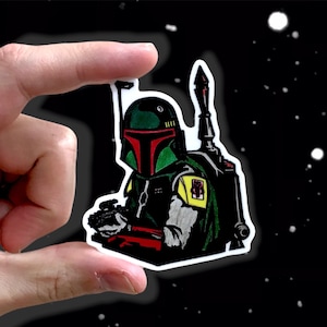 Boba Fett Sticker: Mandalorian Bounty Hunter Star Wars Vinyl Decals | 3&quot; x 2.5&quot;