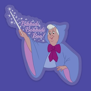 Cinderella Fairy Godmother Sticker | &quot;Bibbidi Bobbidi Boo” Waterproof Vinyl Decal for Car, Laptop, Water Bottle, Journal, Yeti | 2.88&quot; x 3&quot;