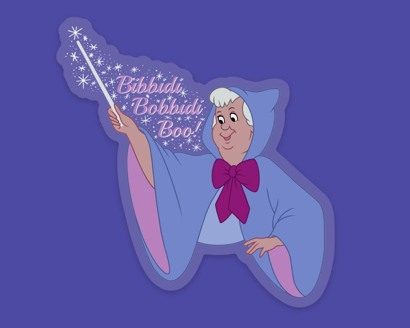 Cinderella Fairy Godmother Sticker: "Bibbidi Bobbidi Boo" Disney Clear Vinyl Decals | 2.88" x 3"