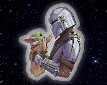 Mandalorian + The Child/Grogu/Baby Yoda Clear Sticker: Star Wars Clear Vinyl Decals | 2.52" x 3"