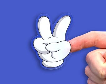 Mickey Mouse Sticker: “Peace Sign” Emoji Disney Clear Vinyl Decals | 2.25" x 3"