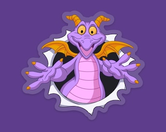 Figment the Dragon Disney Sticker: Walt Disney World EPCOT Clear Vinyl Decals | 3" x 2.65"
