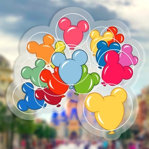 Pegatina de globos de Mickey Mouse: "Main Street USA" de Disney, vinilo transparente / 3" x 2.88"