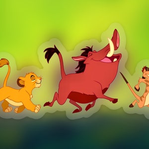 Lion King Sticker | "Hakuna Matata" Simba Timon + Pumbaa Disney Waterproof Clear Vinyl Decal for Car, Laptop, Water Bottle, Yeti | 3" x 1.5"
